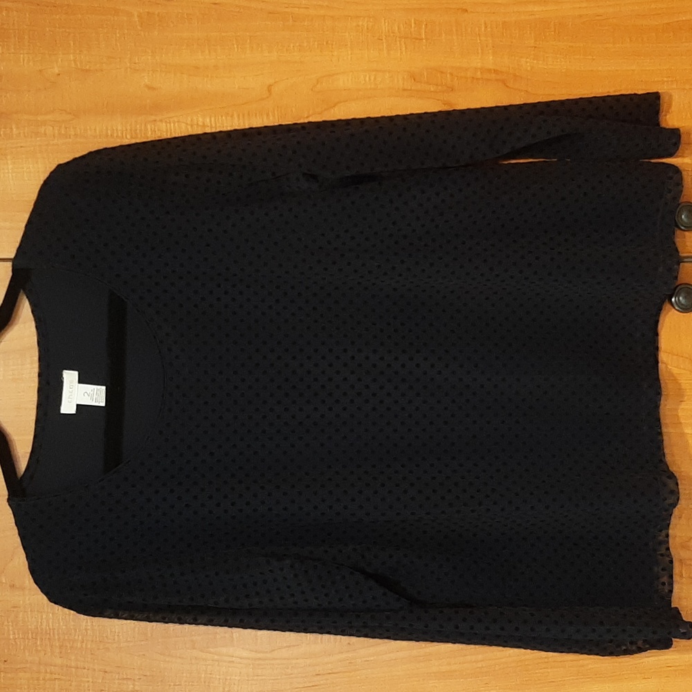Chico's Navy Dotted Blouse with Sheer Sleeves, Chico's Size 2